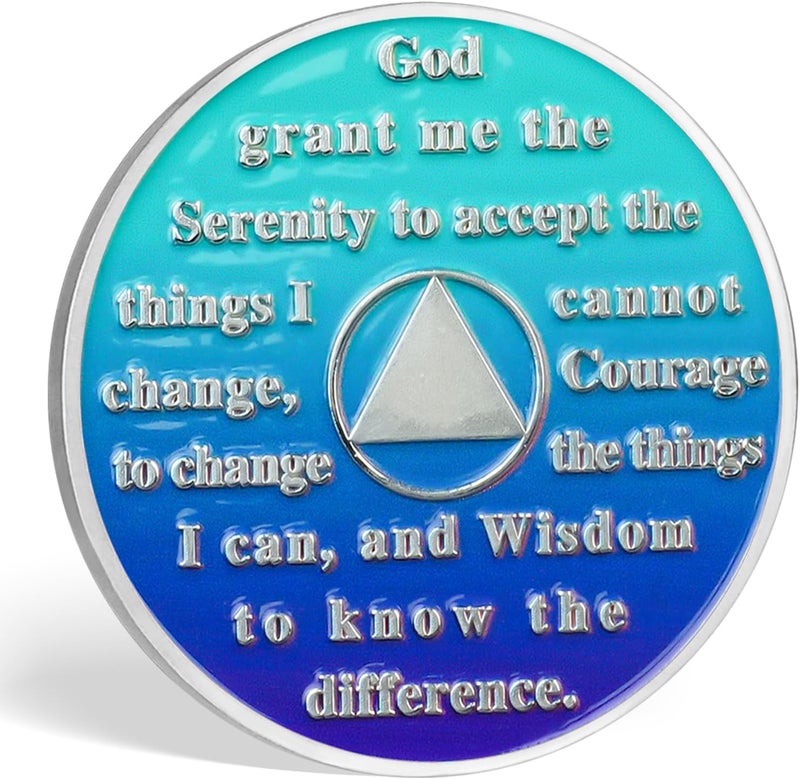 deDecoml Serenity Prayer Recovery Coin Butterfly Tree Design with Unity, Service, and Recovery Triangles Challenge Coin Sobriety Sober Coin NA AA Chips and Medallions (Blue Butterfly Tree, 6 Years) - Image 3